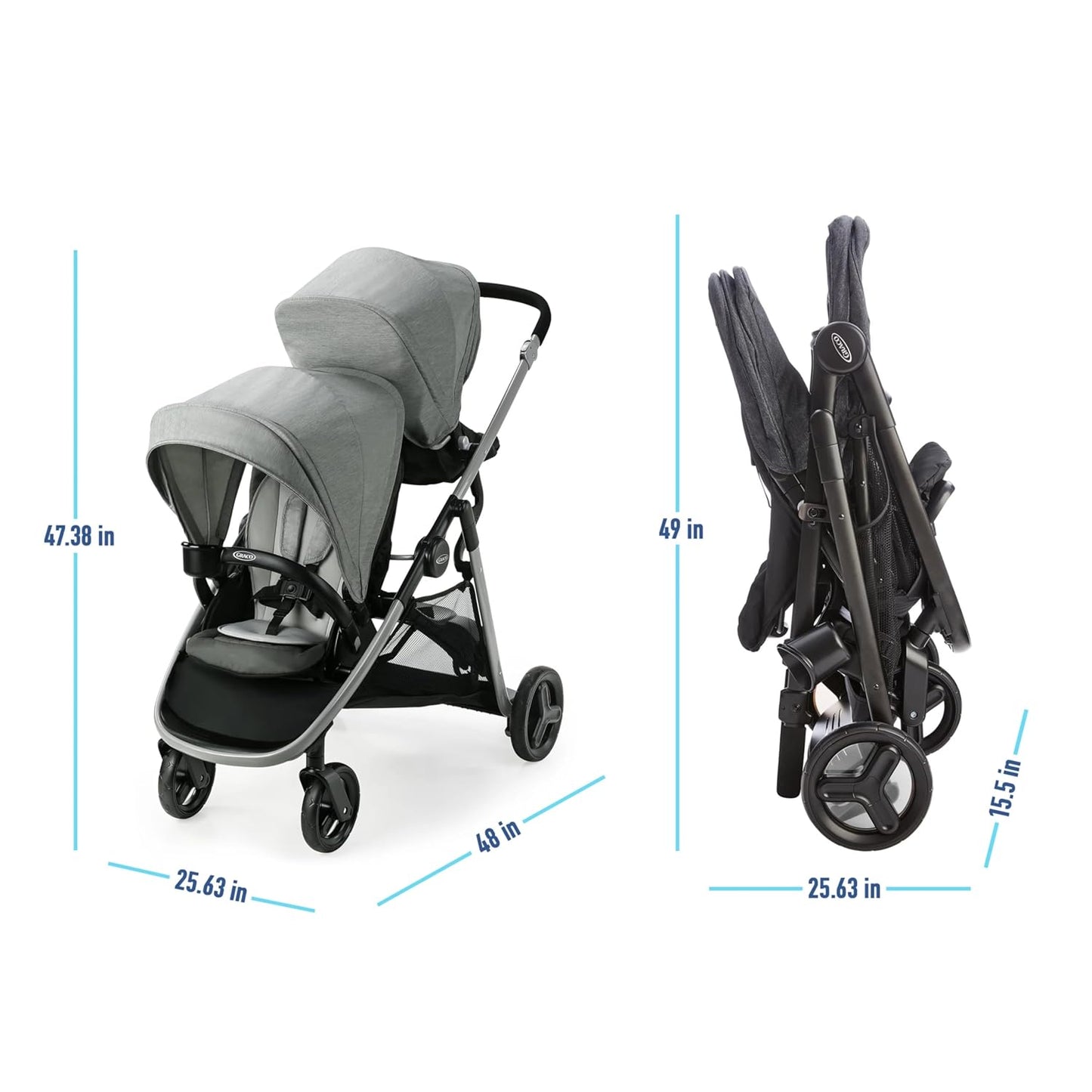Graco Ready2Grow 2.0 - Cochecito doble con opciones de asiento de banco y plataforma de pie, Rafa