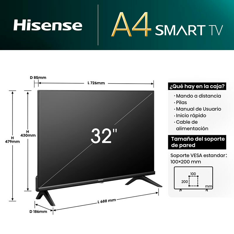 TV LED 80cm - 32'' Hisense 32A4N