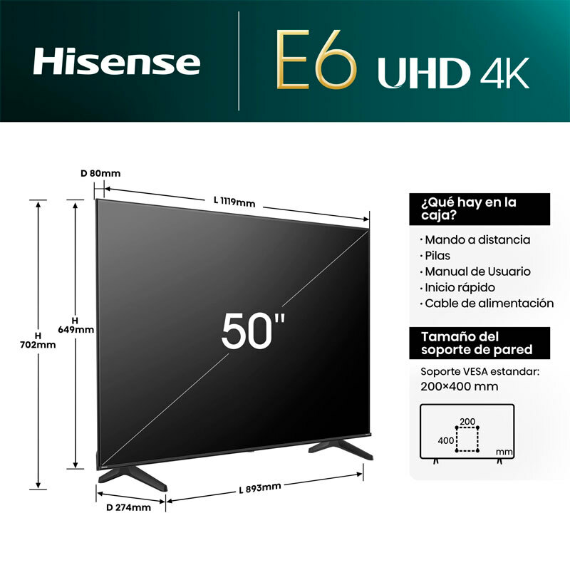 TV Hisense 50E6NT LED 4K 50"