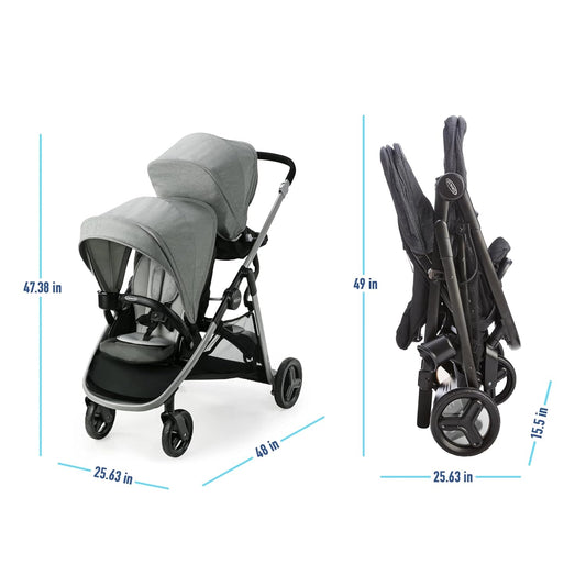 Graco Ready2Grow 2.0 - Cochecito doble con opciones de asiento de banco y plataforma de pie, Rafa