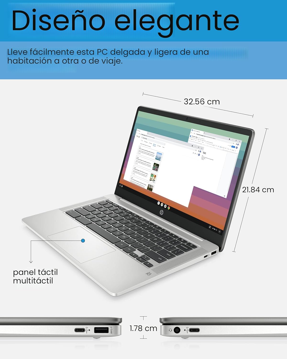 HP Laptop Chromebook 14, Intel Celeron N4120, 4 GB de RAM, 64 GB eMMC, pantalla HD de 14 pulgadas