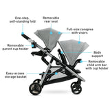 Graco Ready2Grow 2.0 - Cochecito doble con opciones de asiento de banco y plataforma de pie, Rafa