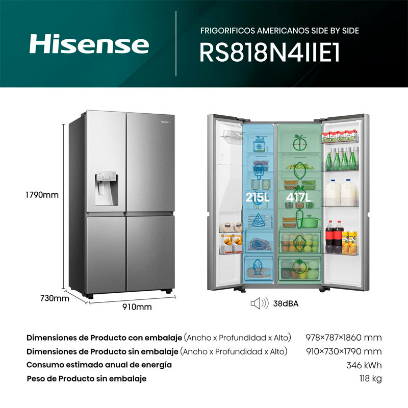 Frigorífico Americano Hisense RS818N4IIE1 Inox